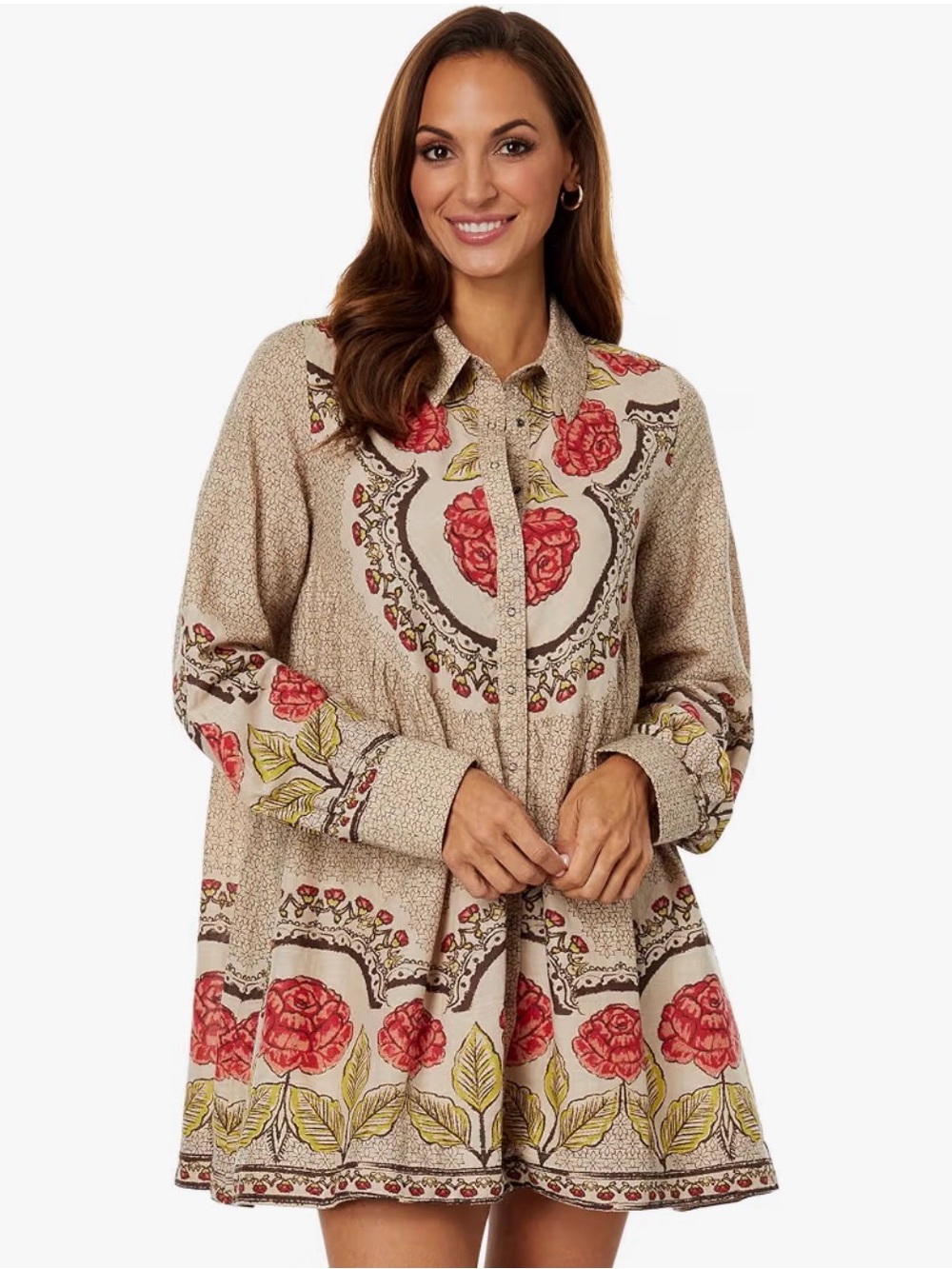Free People Smell The Roses Mini Dress Tea Combo Floral Boho Medium